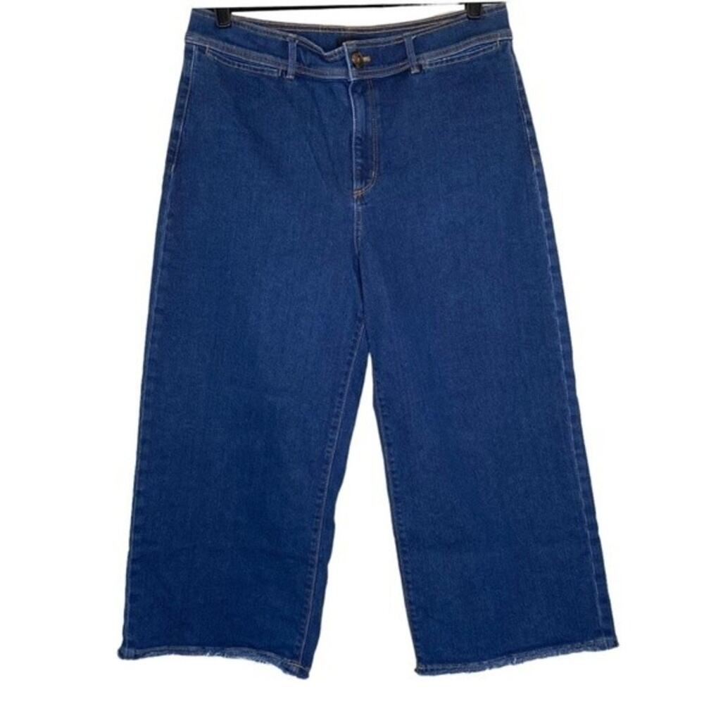 Ann Taylor The Wide Leg Dark Wash Frayed Hem Jeans 14